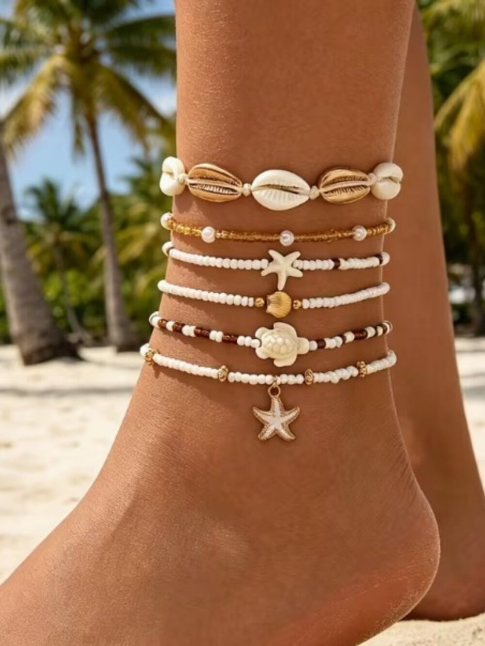 Bohemian Ocean Style Foot Chain Fashionable Multi-Layer Glass Beads Acrylic Shel